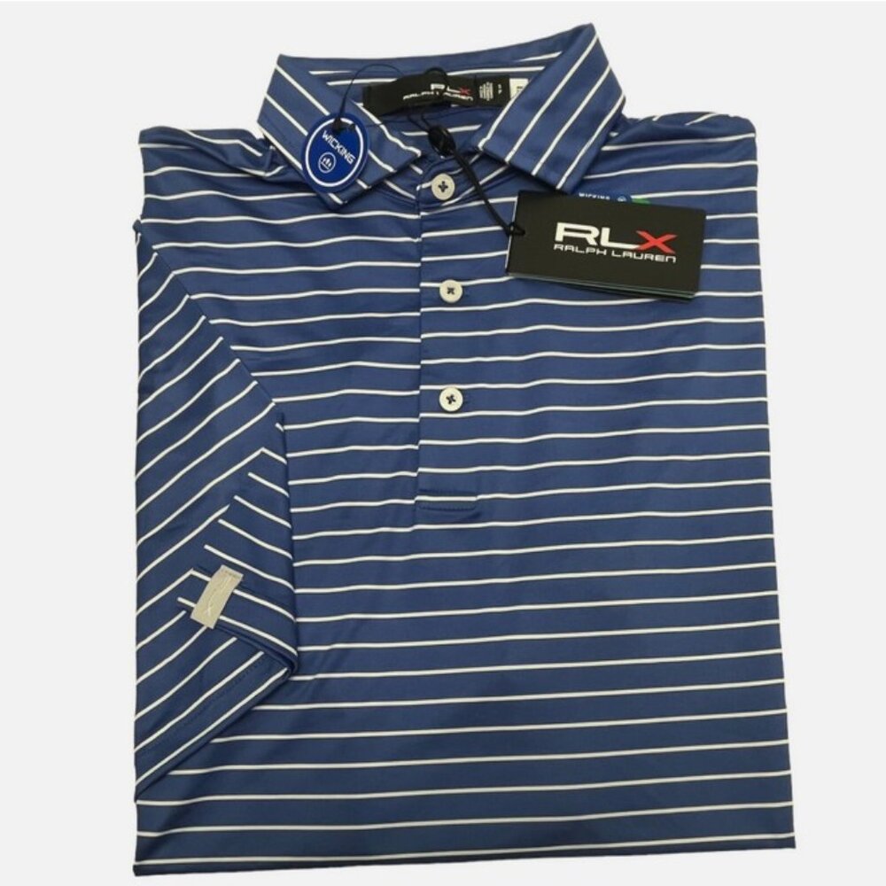 RLX Polo Ralph Lauren Blue White Striped Short Sleeve Wicking Shirt $110 - Picture 5 of 6